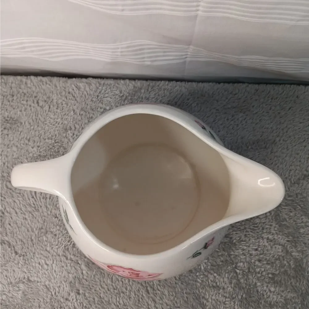 Vintage 48 Ounce Ceramic Pitcher Rhythm Rose Pattern by Household Institute